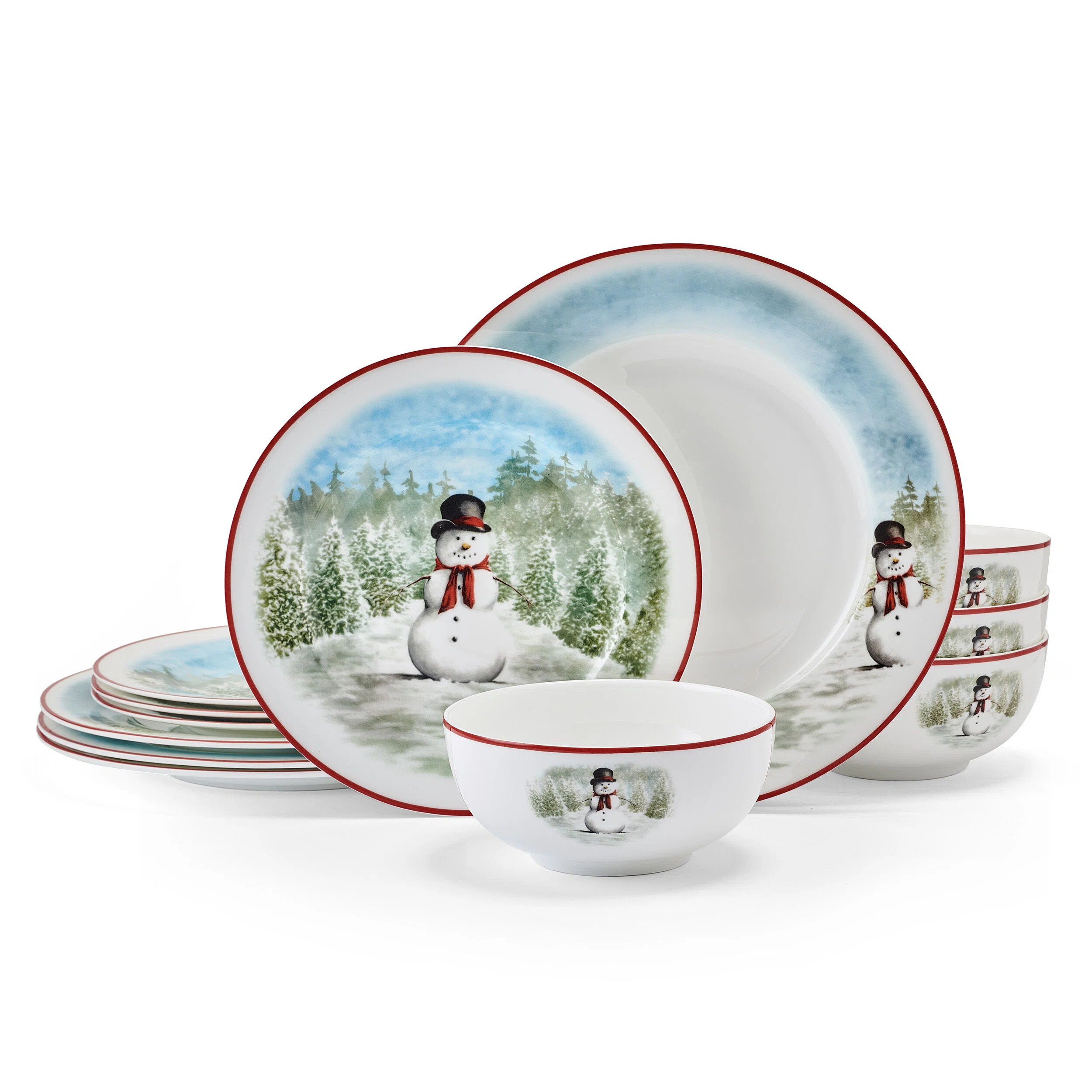 Snowman Enchantment 12-Pc Bone China Dinnerware Set, Service For 4 | Wayfair North America