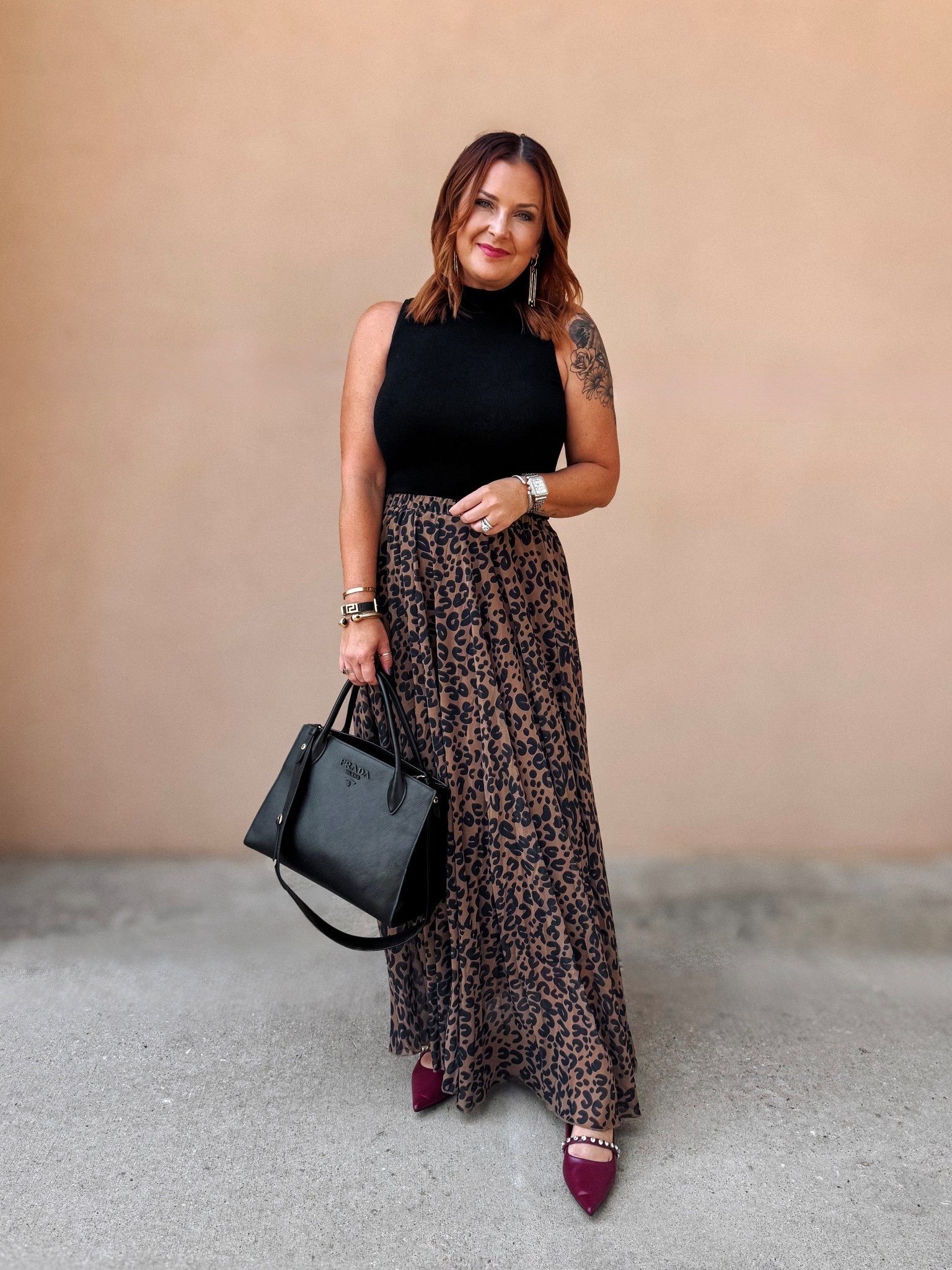 Sunday church OOTD 🐆🖤 one of my favorite Amazon skirts. 

#LTKOver40 #LTKShoeCrush #LTKFindsUnder50