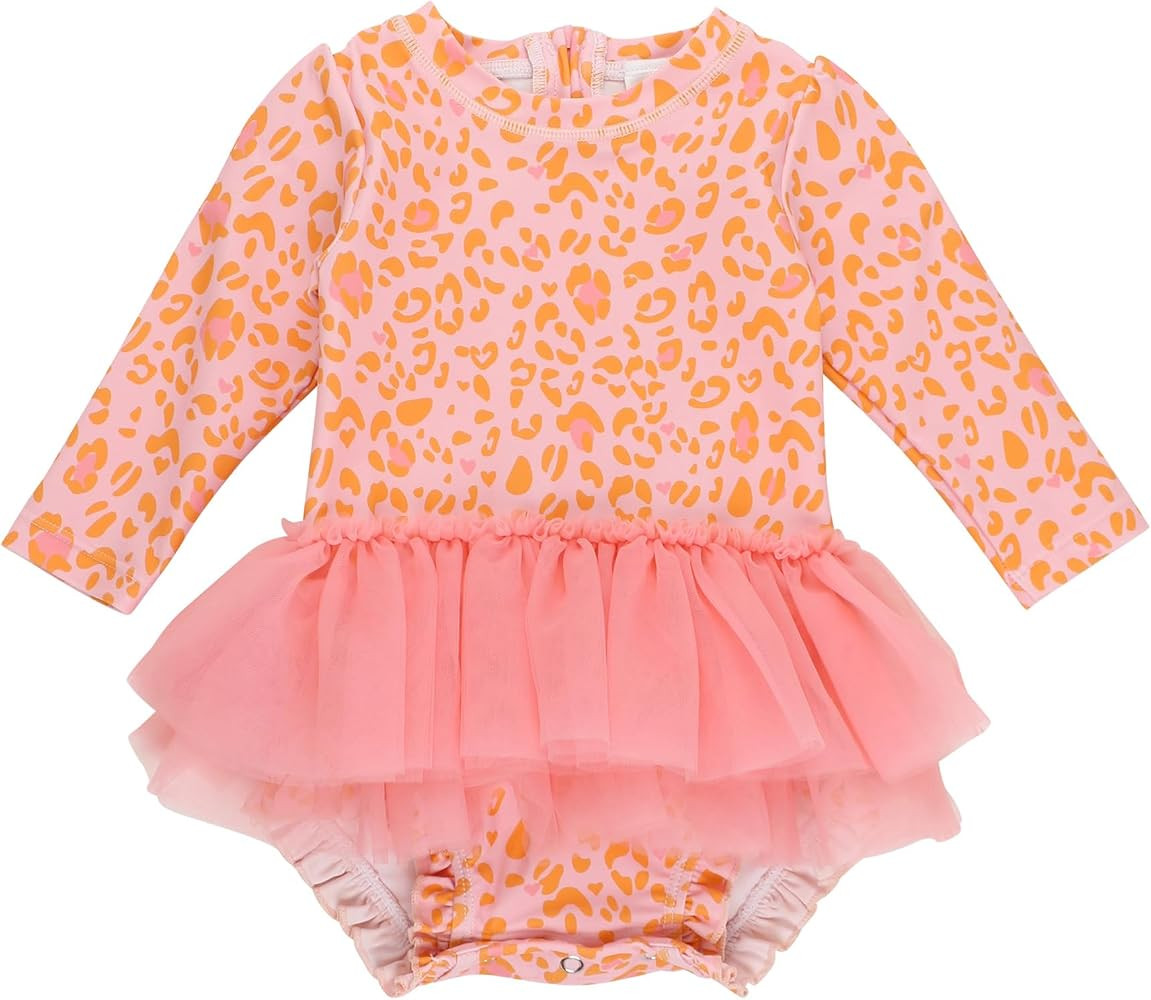 RuffleButts Baby Girls UPF 50+ Sun Protection Tulle Skirted Long Sleeve One Piece Rash Guard Swim... | Amazon (US)