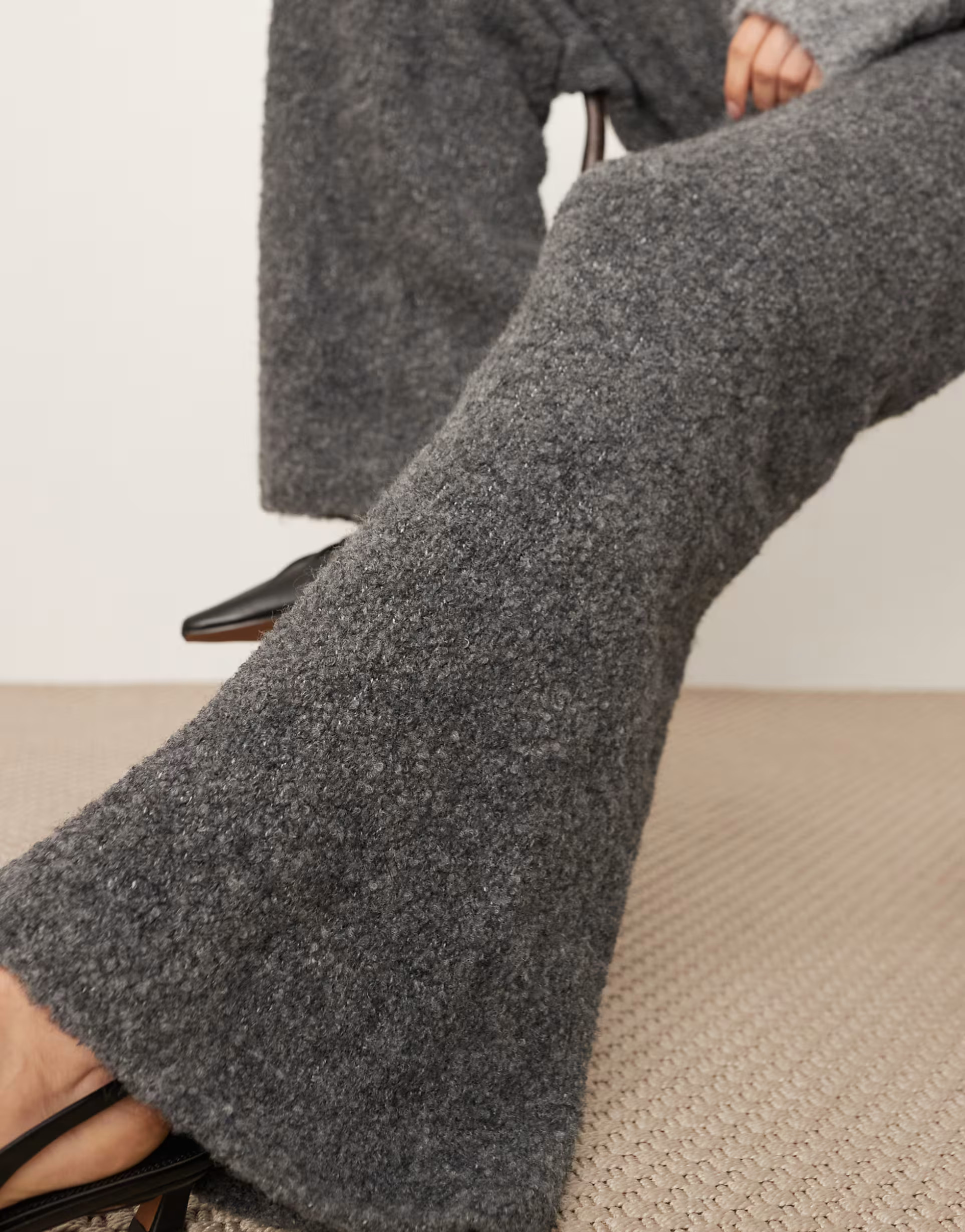 ASOS EDITION boucle knit wide leg pants in charcoal - part of a set | ASOS (Global)