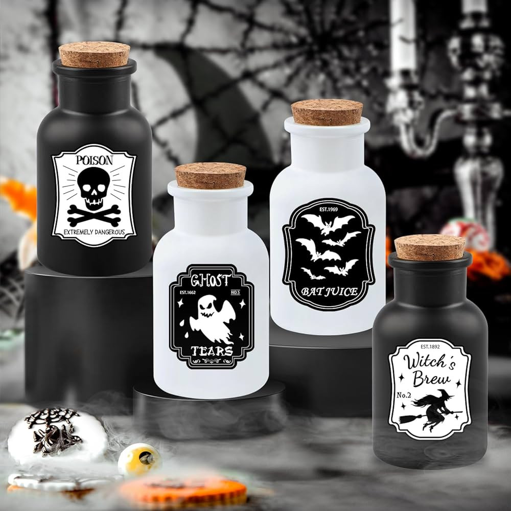 JENFALL 4Pcs Halloween Decor Halloween Decorations indoor Potion Bottles with Stickers Witch Farm... | Amazon (US)
