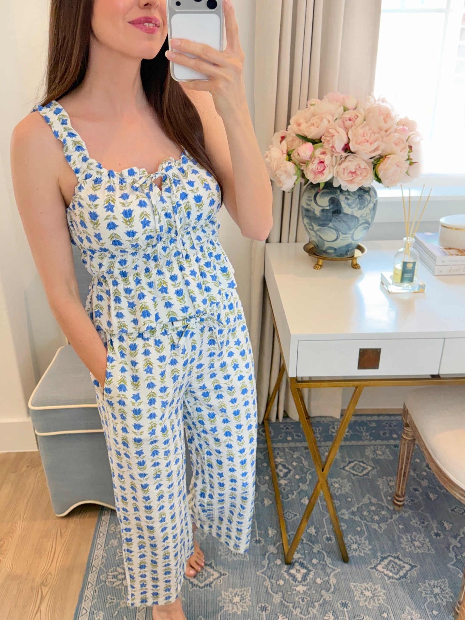 Cutest seersucker set! 😍 I also grabbed it in yellow! 💛 Perfect for lounging or sleep, but the top can also be worn out! I’m wearing XS in pants and Small in top. 

#target #targetstyle blue and white pajamas cute summer pjs women’s pajamas set a new day
