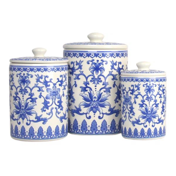 Clemon Floral Porcelain Canister - Set of 3 | Wayfair North America