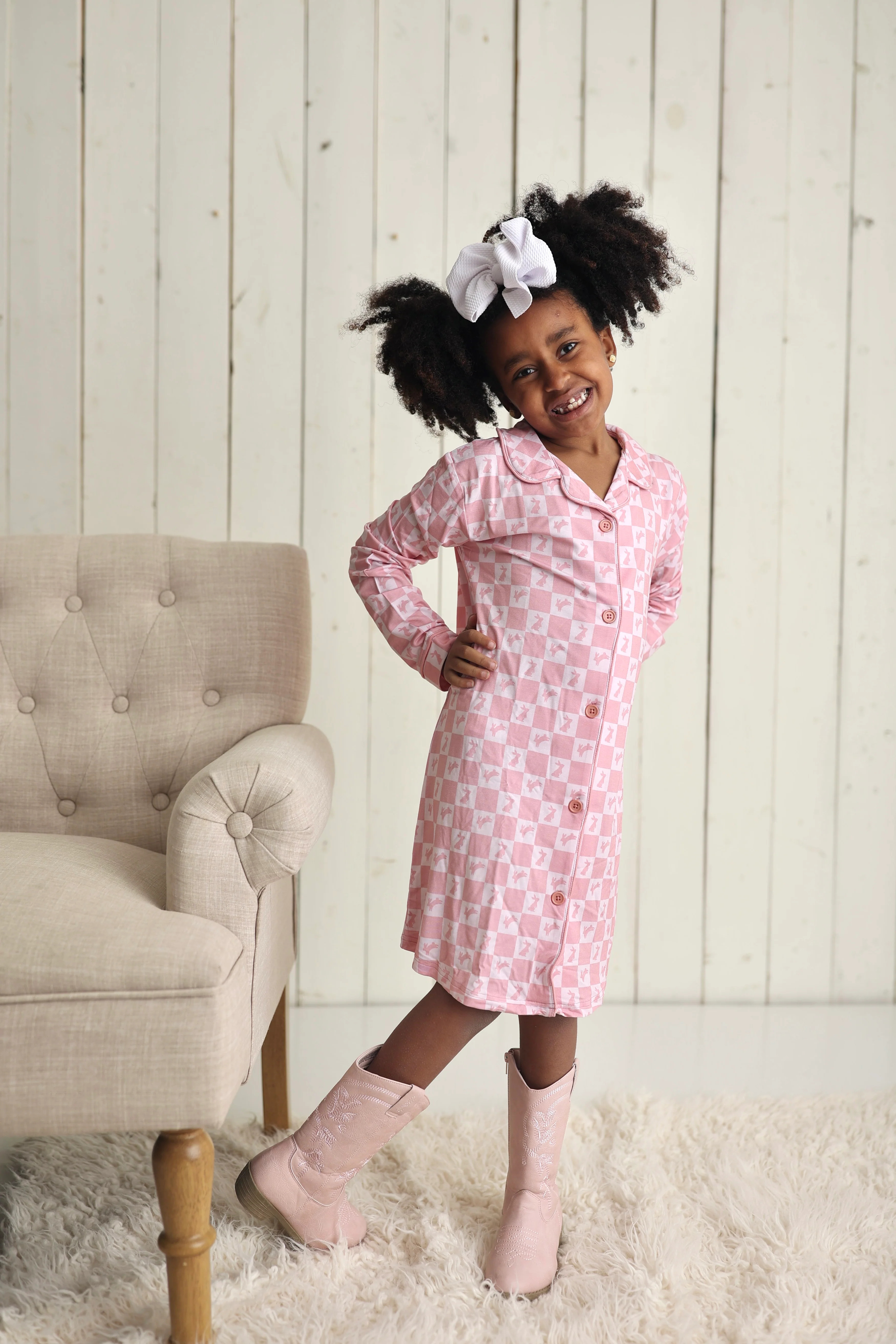 HOPPITY BLUSH CHECKERS GIRL'S DREAM GOWN | Dream Big Little Co.