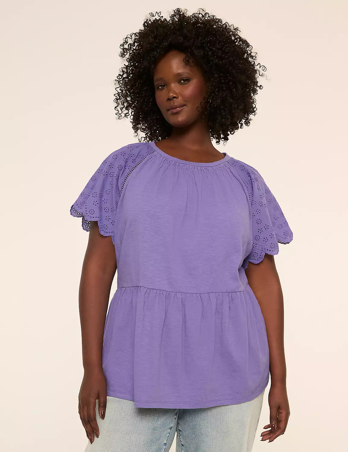 Eyelet-Sleeve Peplum Top | Lane Bryant (US)