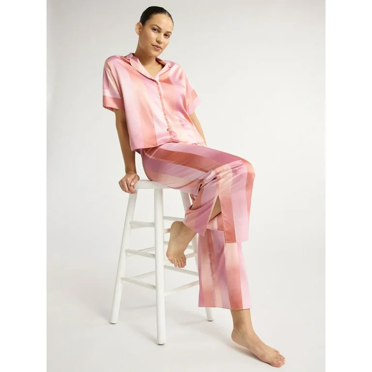 Joyspun Women’s and Women’s Plus Stretch Satin Pajama Set, Sizes S to 3X | Walmart (US)