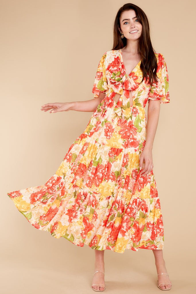 Follow The Love Orange Multi Floral Print Dress | Red Dress 