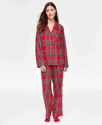 Holiday Lane Women's Brinkley Plaid Notch Collar Matching Family Pajamas Set, Created for Macy's ... | Macy's