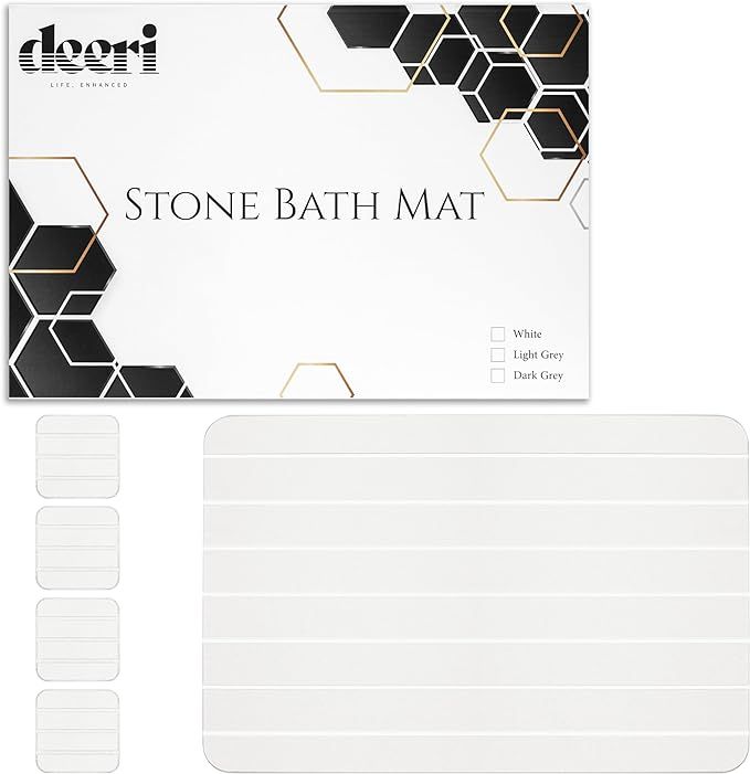 Stone Bath Mat with 4 Coasters Set Super Absorbent & Instant Drying, Non Slip Diatomaceous Earth ... | Amazon (US)