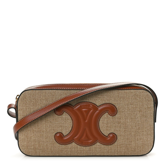 Canvas Calfskin Cuir Triomphe Camera Shoulder Bag Tan | FASHIONPHILE (US)
