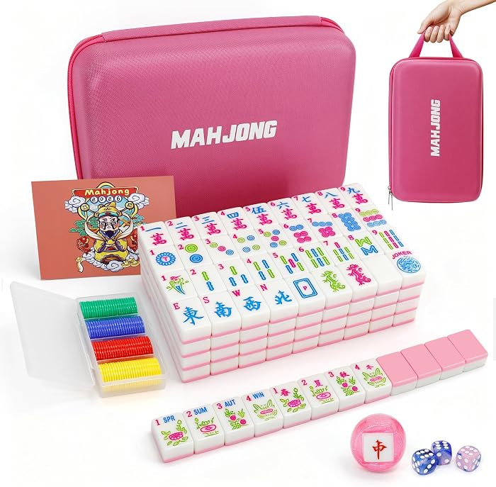 Jolitac American Mahjong Game Set, 166 Premium Tiles, Mahjong Tile Set with Sturdy Carrying Bag, Include Chips & Dice – Portable Travel Complete Mahjong Set for Adults & Beginners | Amazon (US)