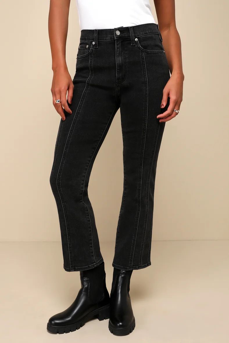 Shy Girl Black High-Waisted Cropped Flare Jeans | Lulus