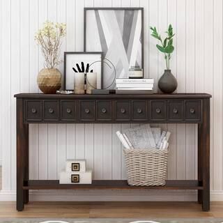 60 in. Black Standard Rectangle Wood Console Table with Drawers | The Home Depot