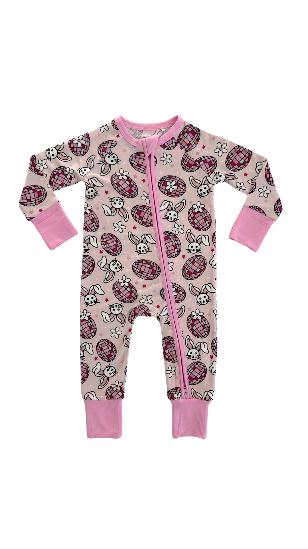 Pink Disco Easter Egg Zipper Romper | In My Jammers