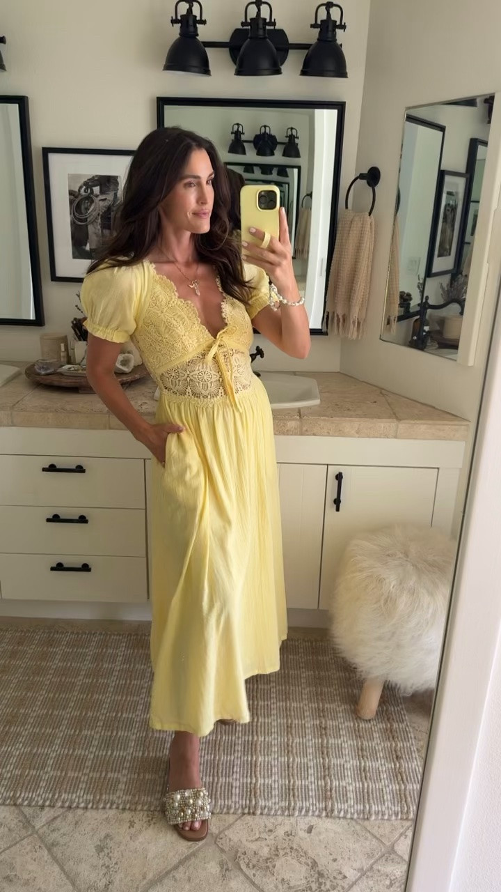 Girls night summer dress outfit 💛 loving the yellow (comes in other colors) and lightweight material. Wearing a small. Paired with pearl slides! Fit tts

#LTKootd #LTKOver40 #LTKSeasonal