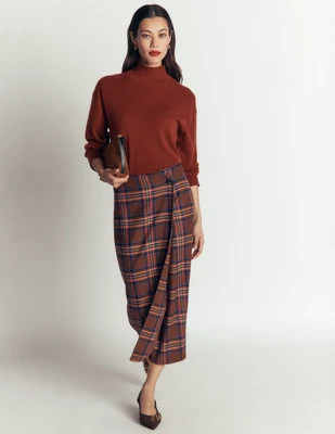 Column Wrap Skirt-Brown, Blue and Orange Check | Boden (US)