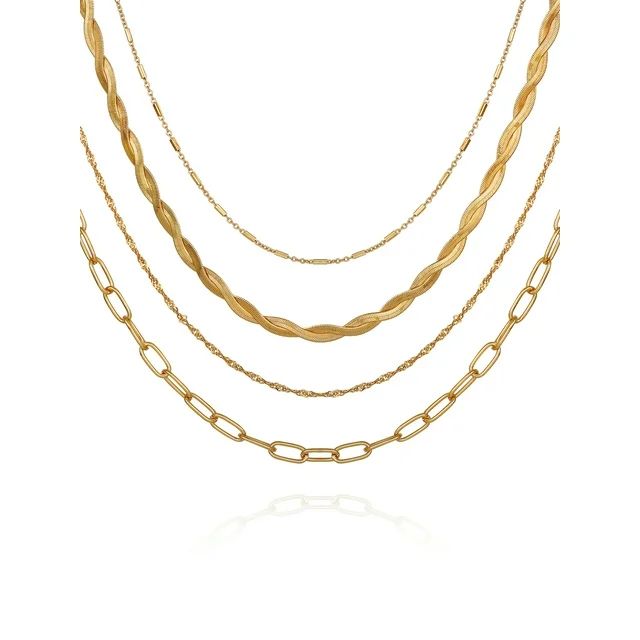 Time and Tru Women's Gold Tone 16.5" Modern Layered Multi Chain Necklace | Walmart (US)