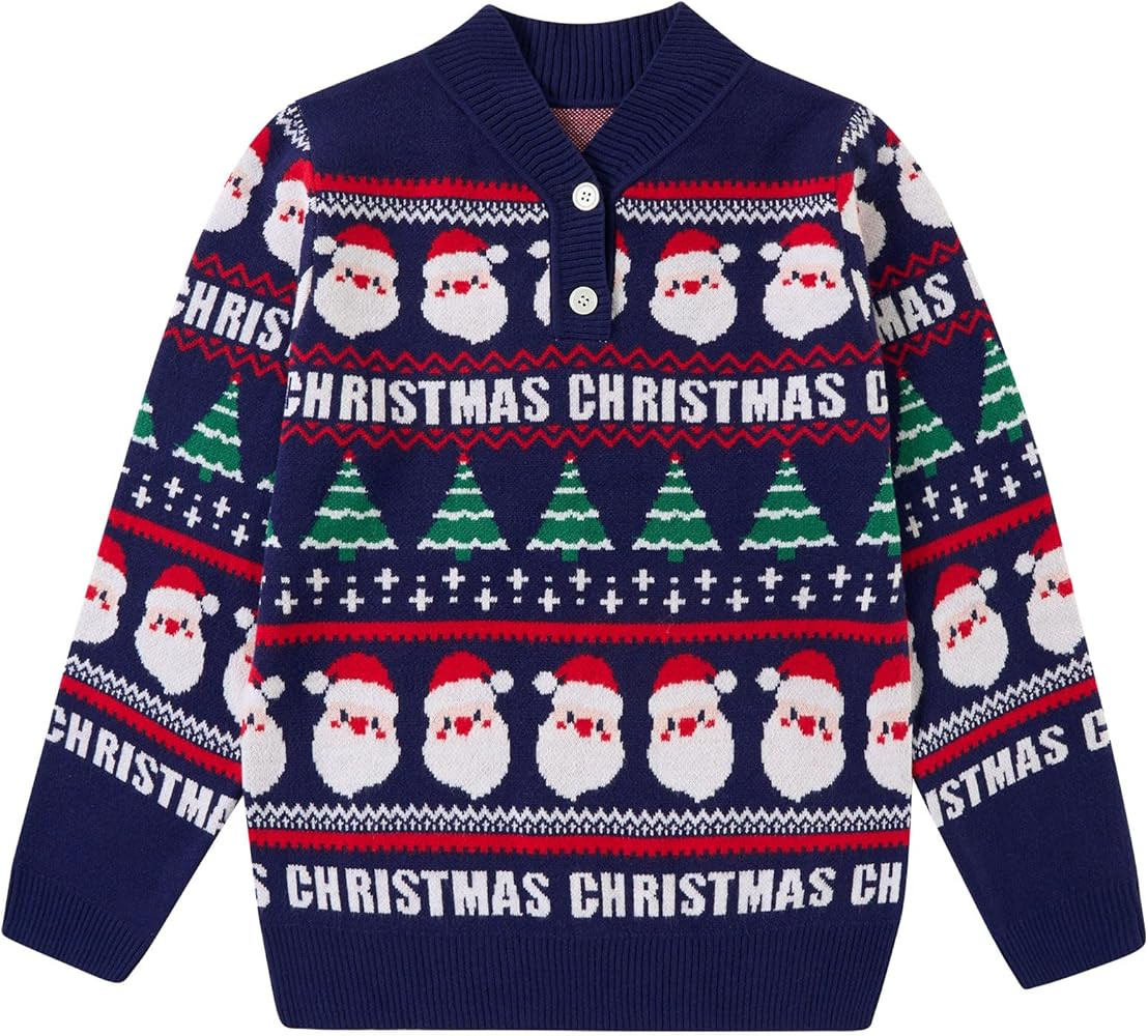 Funnycokid Boys Christmas Sweaters Kids Knit Pullover Mock Neck Button Up Xmas Tops 5-12 Years | Amazon (US)