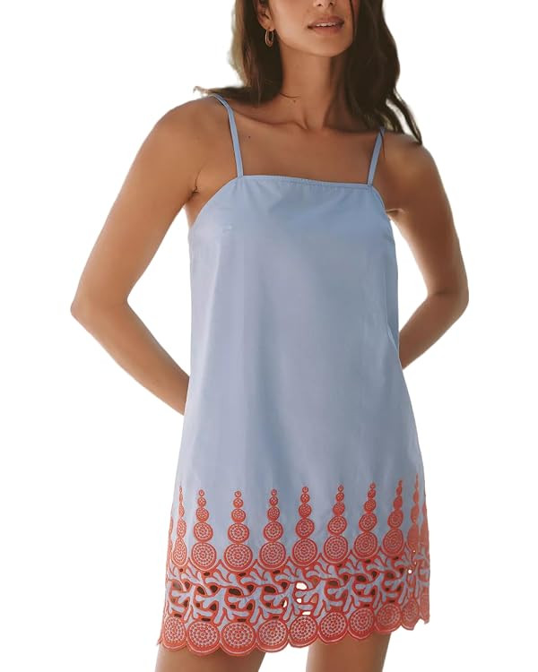 Women Boho Floral Mini Dress Spaghetti Strap Beach Graffiti Cami Dress Cute Summer Sleeveless Coa... | Amazon (US)