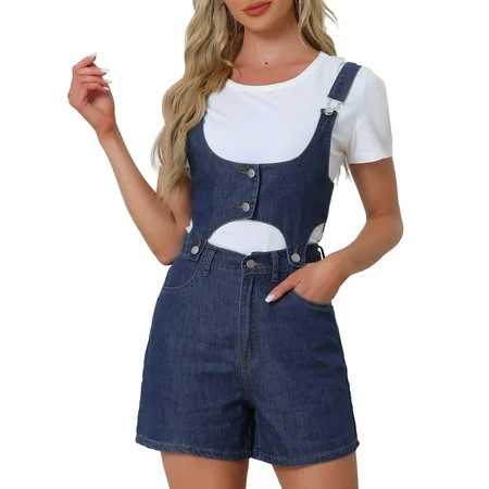 Unique Bargains Women s Denim Romper Sleeveless Detachable 2 Pcs Set Short Jeans Jumpsuits XS Blue | Walmart (US)