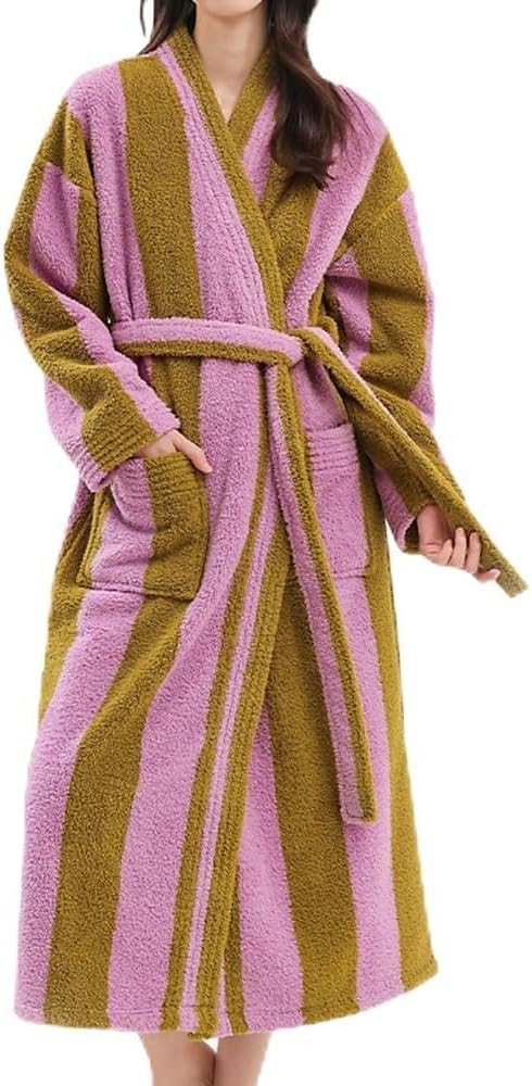 Womens Plush Robes Long Soft Fluffy Bathrobe Bathrobe With Pocket Belt Warm Robes | Amazon (US)