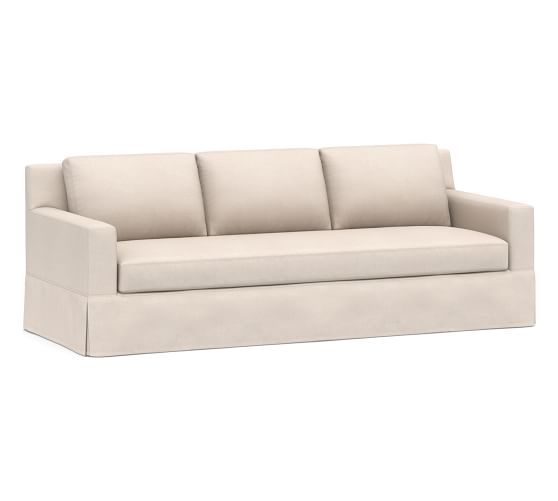 York Square Arm Grand Sofa with Bench Cushion Slipcover, Twill White | Pottery Barn (US)