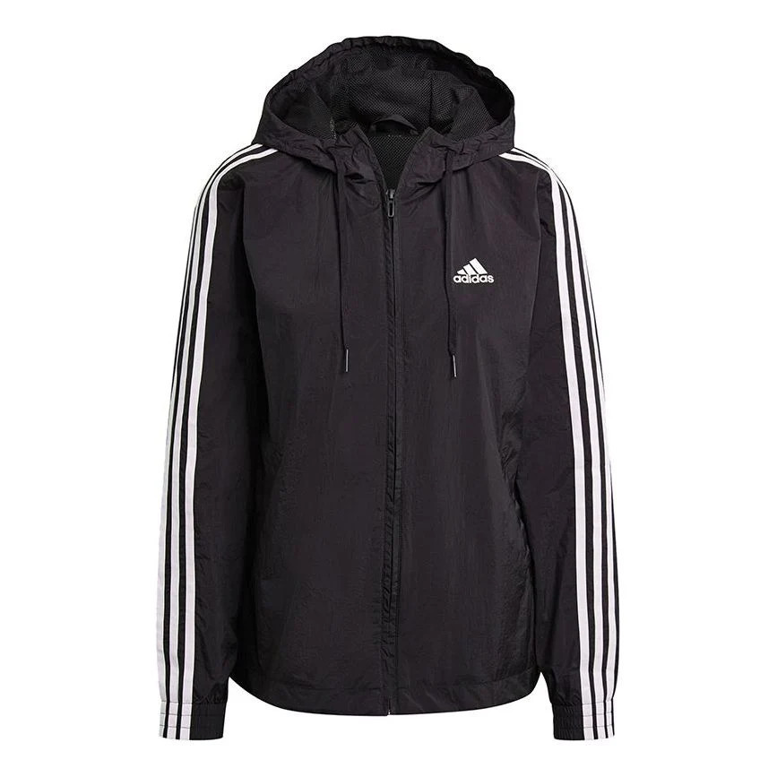 (WMNS) adidas 3-Stripes Hooded Windbreaker Jacket 'Black White' | KICKS CREW