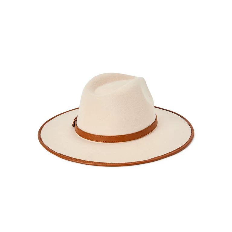 Time and Tru Adult Women's Ivory Faux Leather Trim Fedora with O-Ring | Walmart (US)