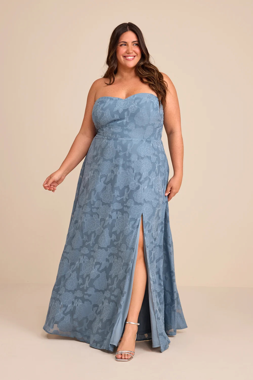 Garden of Romance Dusty Blue Floral Burnout Strapless Maxi Dress | Lulus