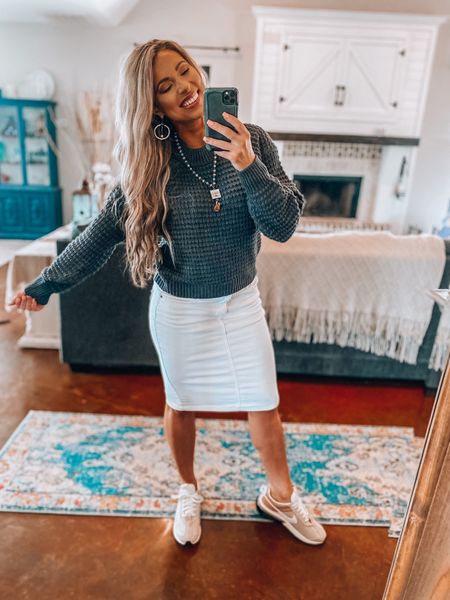 I love this look for an errand outfit. Gray sweater is super comfortable (almost sold out), sized up in the white denim skirt. Plus these are the most comfortable pair of shoes I own!

#LTKstyletip #LTKU #LTKFind