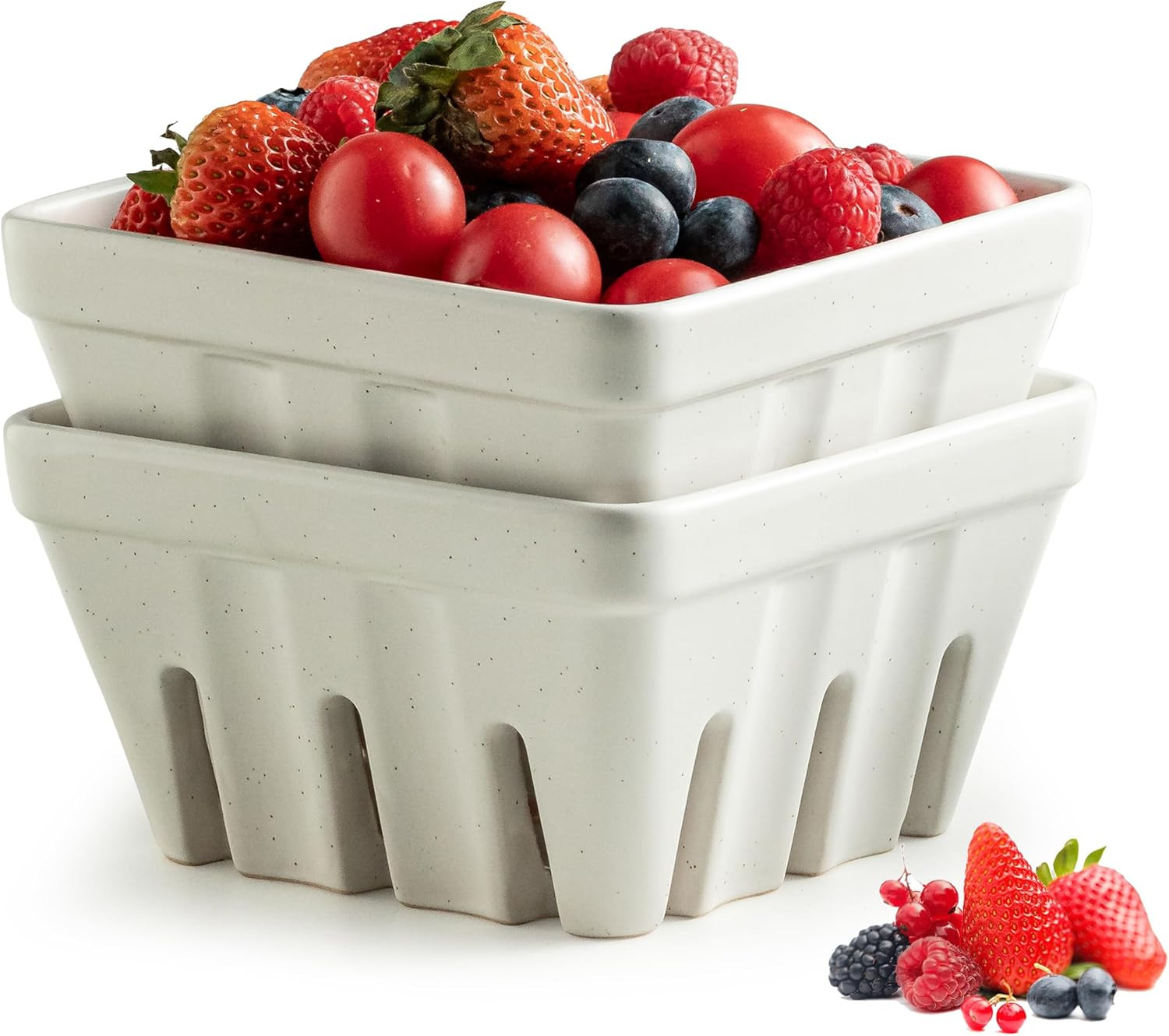 Gomakren Fruit Bowl, Ceramic Berry Basket Set of 2, 5.7 Inch, Cream White | Amazon (US)