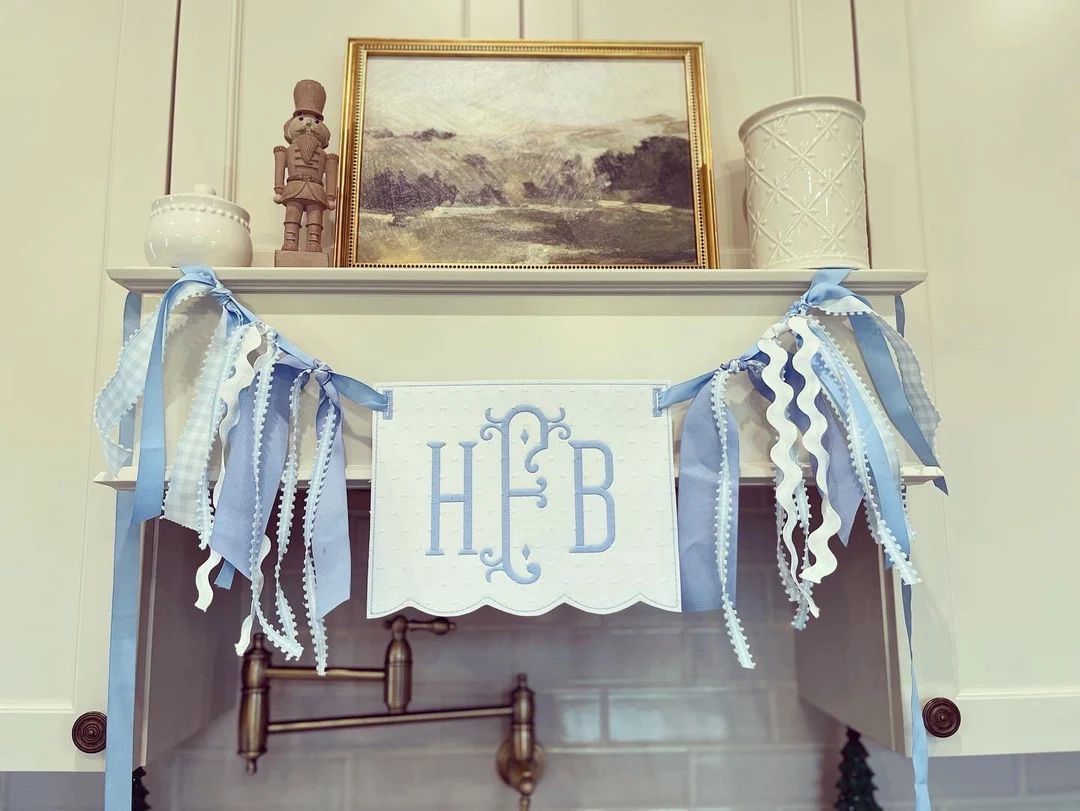 Welcome Baby Classic Light Blue Scalloped Monogram Banner - Etsy | Etsy (US)