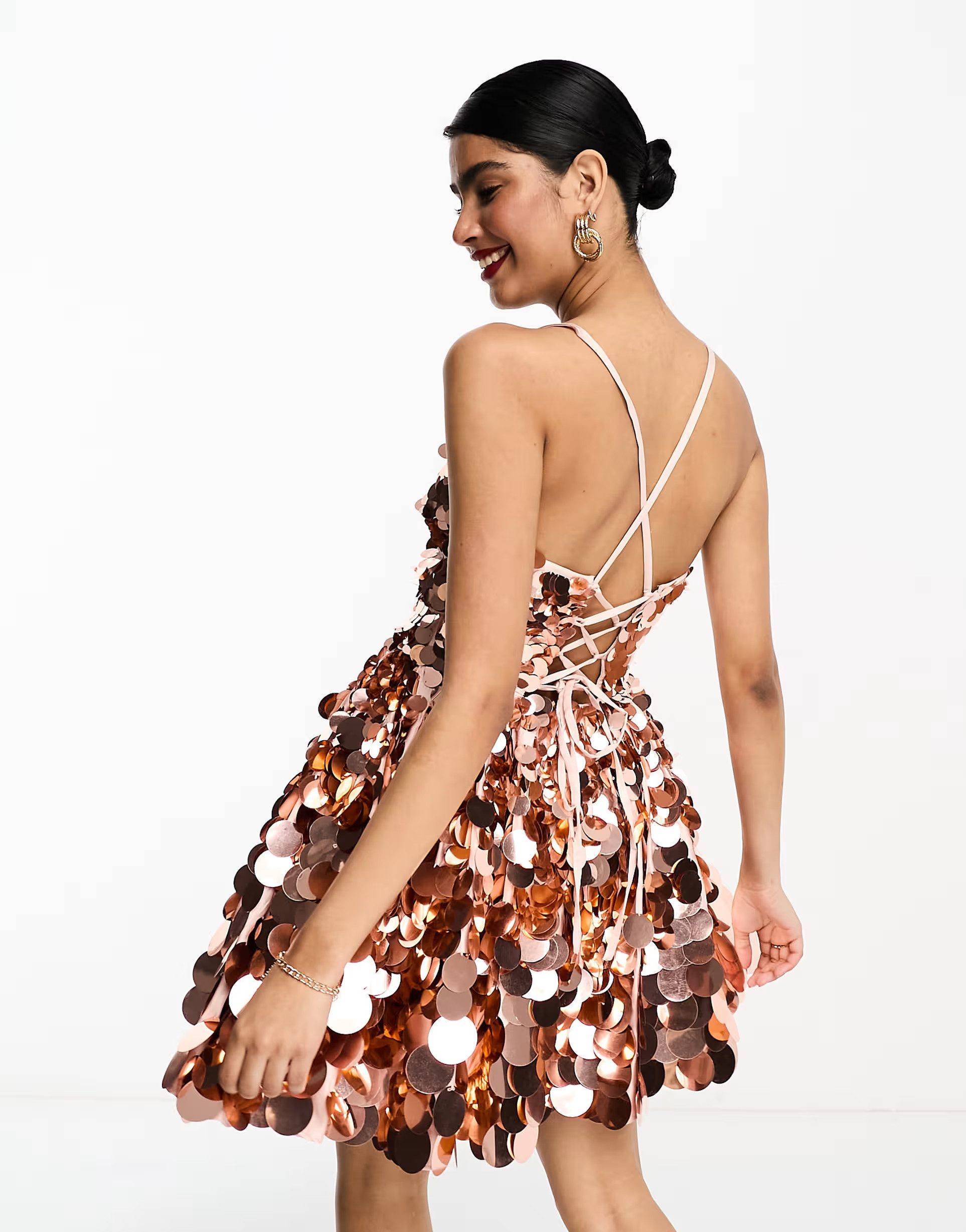 ASOS DESIGN embellished mini corset prom dress with oversized disc sequin in rose | ASOS (Global)