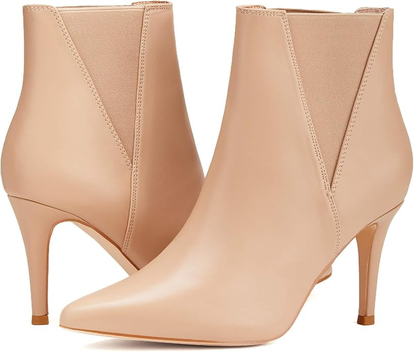 Coutgo Women's Ankle Boots Pointed Toe Elastic Chelsea Stiletto Heel Booties Slip On Dress Sexy S... | Amazon (US)