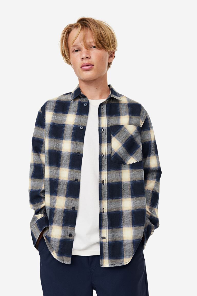 Cotton Flannel Shirt - Dark blue/plaid - Kids | H&M US | H&M (US)