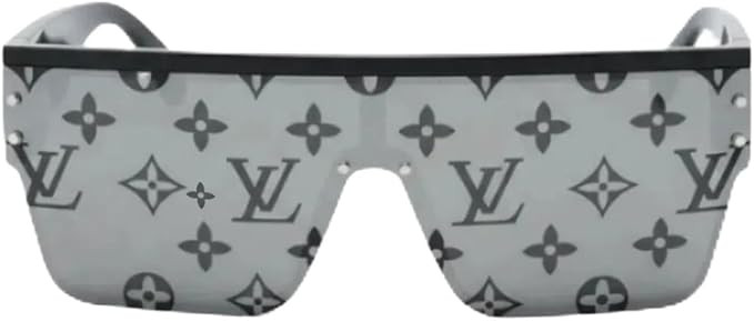 Shield Sunglasses, Black Acetate Frame, Silver Mirrored Monogram Lenses, Oversized Unisex Luxury ... | Amazon (US)