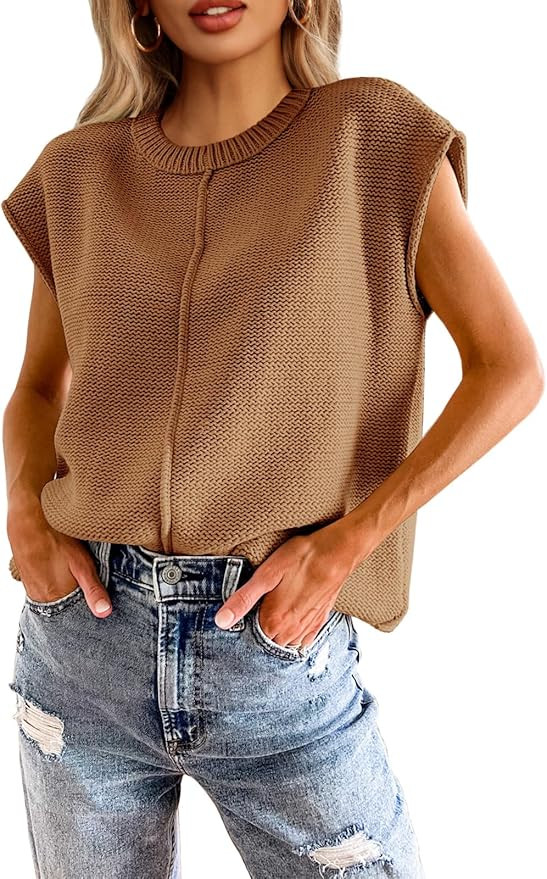 Saodimallsu Womens Summer Cap Sleeve Tops Casual Crew Neck Loose Fit Knit Lightweight Sweater Pul... | Amazon (US)