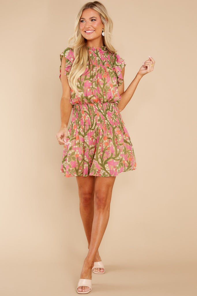 All In Fun Taupe Multi Floral Print Dress | Red Dress 