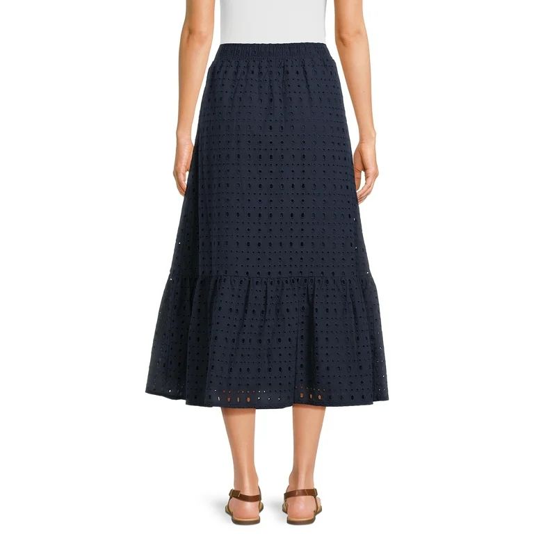 Time and Tru Women's Cotton Eyelet Midi Skirt, Sizes XS-XXXL | Walmart (US)