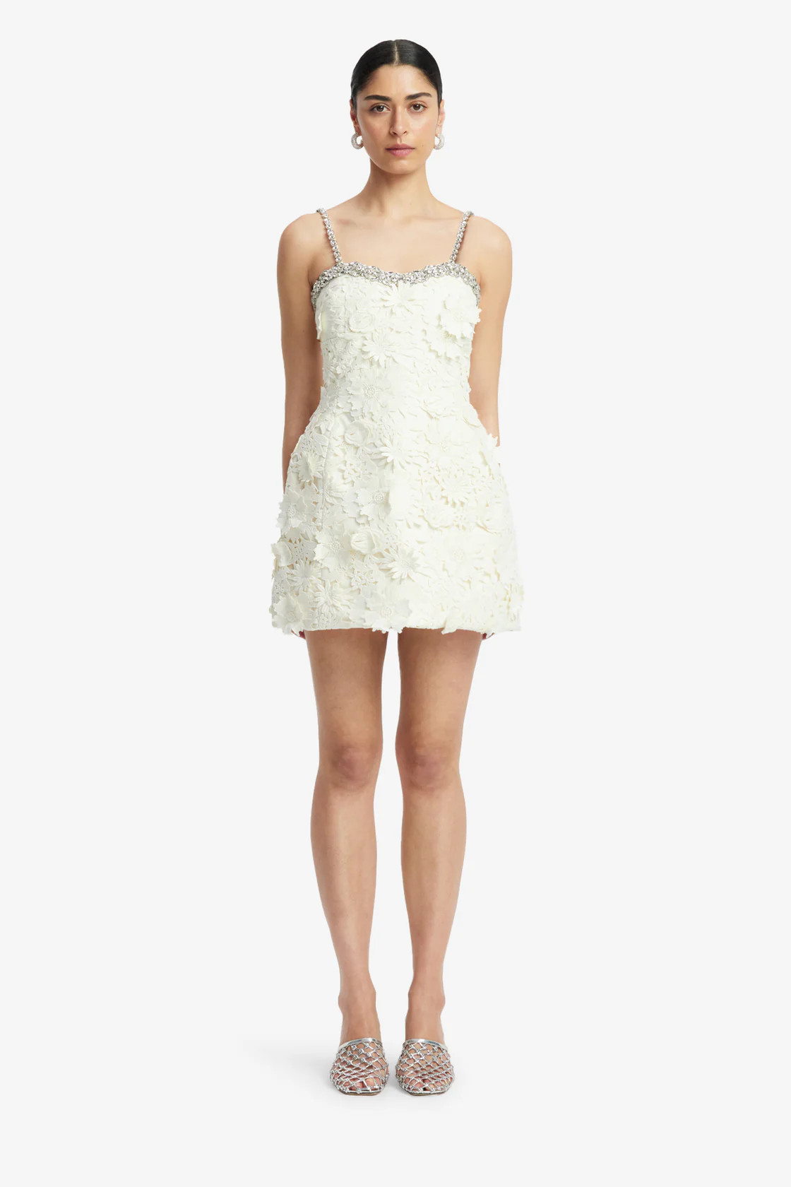 Sophia Embellished Lace Mini Dress - Snow | LEO LIN US
