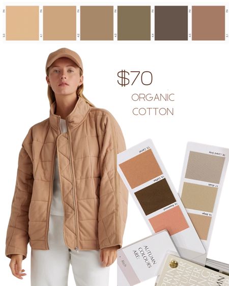 Organic cotton quilted jacket - similar to Free People style, but a much better price! #hocautumn swatches at right; TCI #softautumn colors up top. Similar Amazon jacket linked too!

#LTKfindsunder50 #LTKfindsunder100
