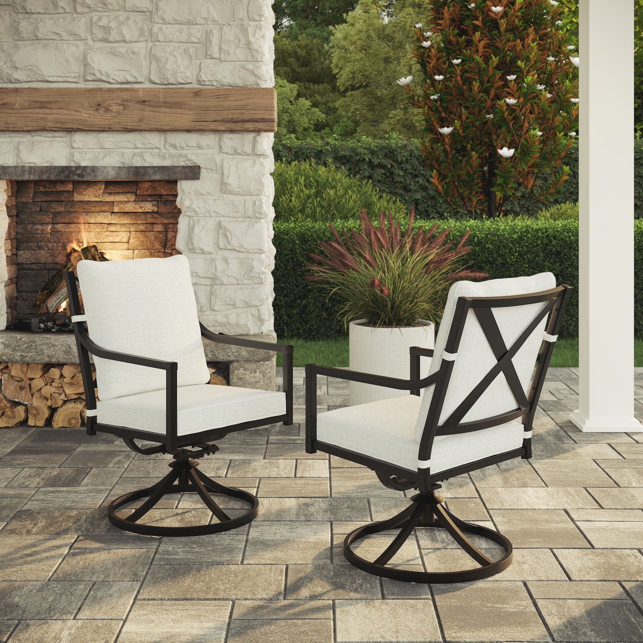 My Texas House Cambria Swivel Outdoor Dining Chair - Set of 2, Black | Walmart (US)
