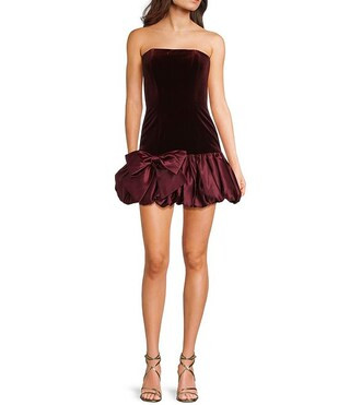 Blondie Nites Velvet Strapless Drop Waist Satin Bubble Bow Dress | Dillard's | Dillard's