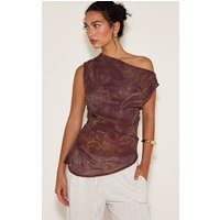 Brown Paisley Printed Chiffon Asymmetric Hem Long Top | PrettyLittleThing US