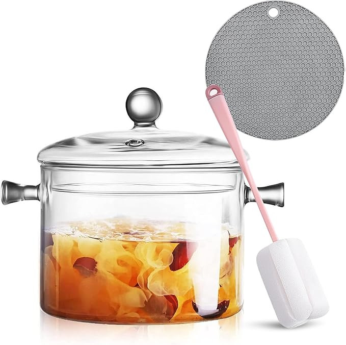 Clear Glass Simmer Pot for Stove, Glass Simmer Pot with Lid, Heat-Resistant for Pasta Noodle, Sou... | Amazon (US)