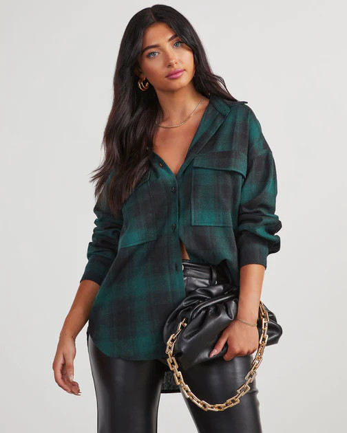 Petaluma Cotton Blend Plaid Button Down Top - Green | VICI