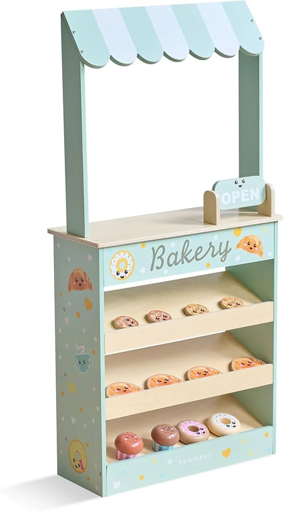 Teamson Kids Jolly Pals Wooden Bakery Market Stand Pretend Playset for Kids Ages 3+, Pastry Play ... | Amazon (US)