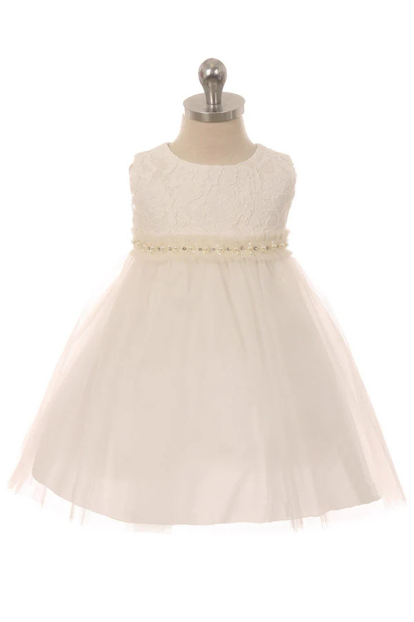 Lace Baby Dress w/ Mesh Pearl Trim | Kid's Dream