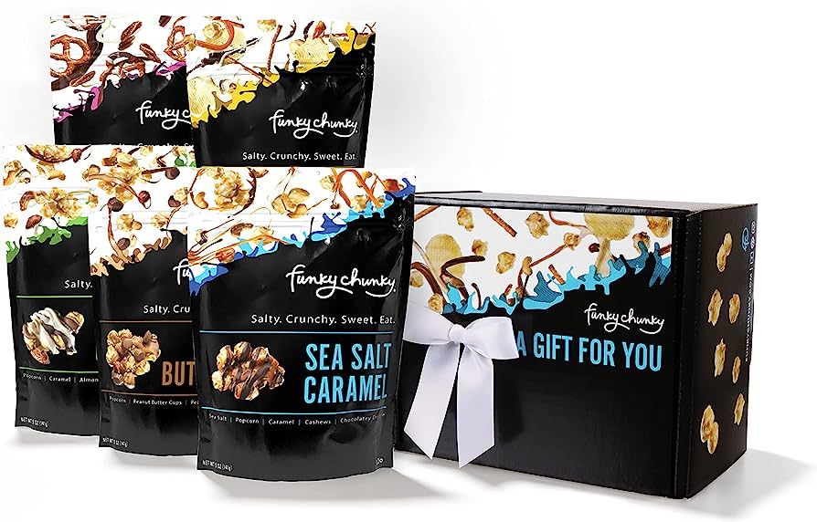 Funky Chunky Gourmet Popcorn Sampler Variety Pack with all 5 flavors: Sea Salt Caramel, Nutty Cho... | Amazon (US)