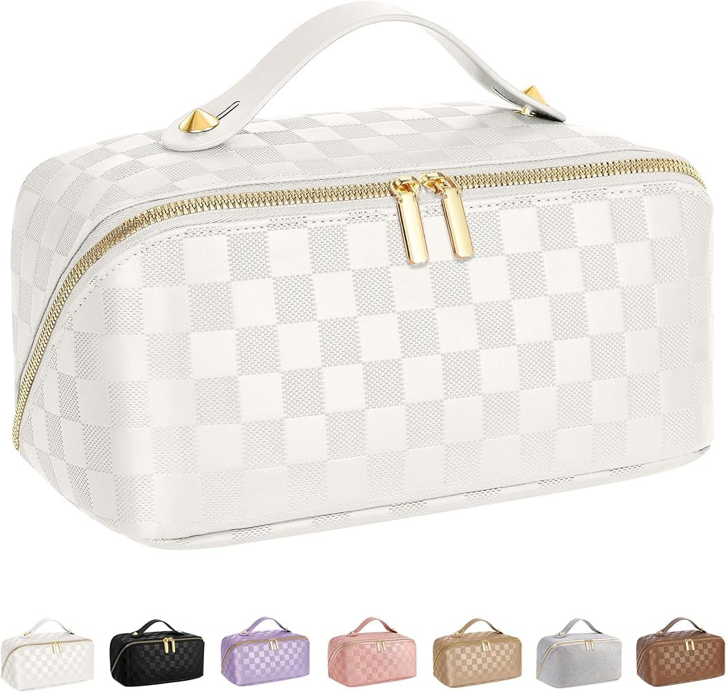 ALEXTINA Large Capacity Travel Cosmetic Bag - Portable Makeup Bags for Women Waterproof PU Leathe... | Amazon (US)